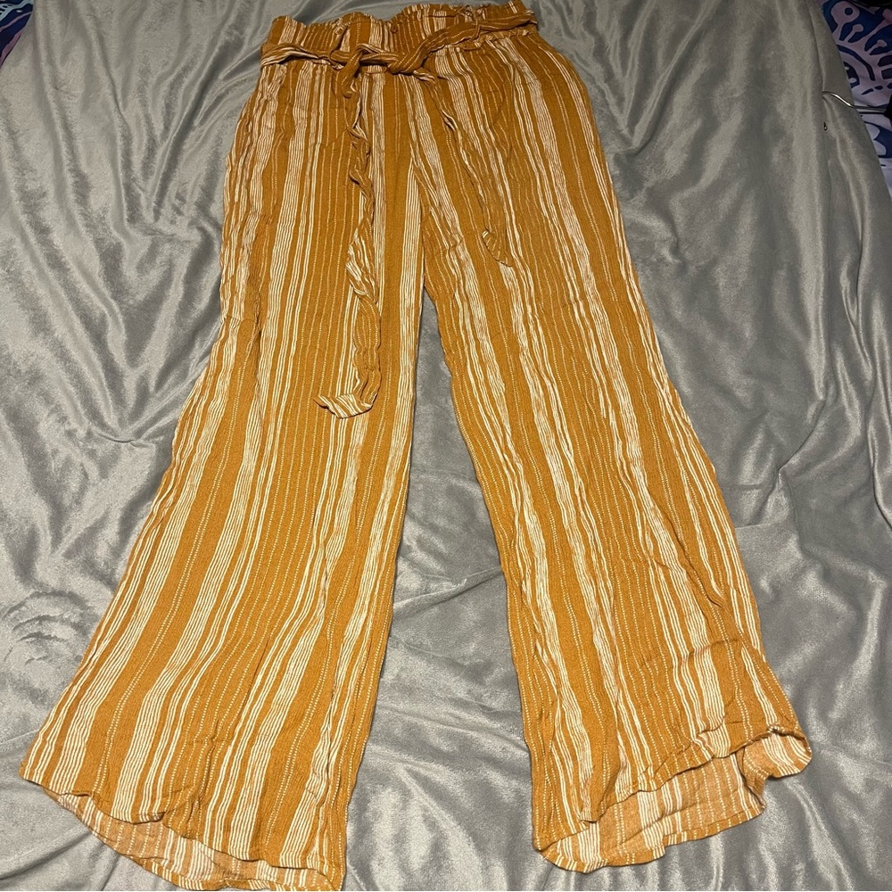 Mustard Yellow & White Striped High Waisted Hippie Pants